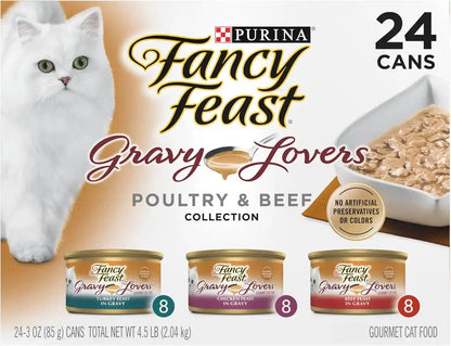 Purina Fancy Feast Gravy Lovers, Poultry & Beef Wet Cat Food, 3Oz, 24-Pack1