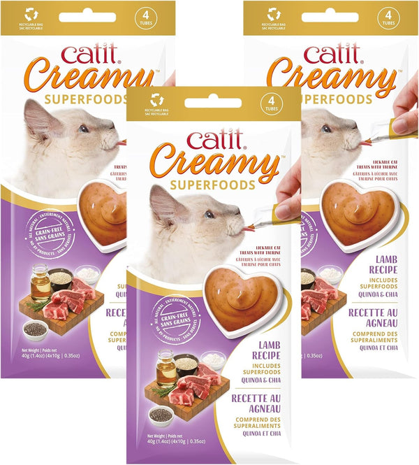Catit Creamy Superfood Lickable Cat Treat – Hydrating and Healthy Treat for Cats of All Ages - Lamb with Quinoa & Chia, 4-Pack6