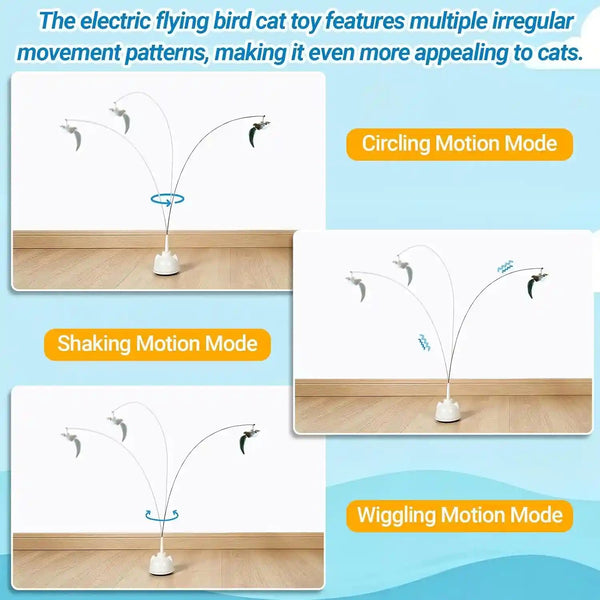 Interactive Cat Toys for Indoor Cats Toy Wand 360° Flying Bird Cat Toy | 2 Speed Adjustable Flying Bird Cat Toy Automatic Cats Toys with Self ON/OFF Feather Toy Suction Cup Electric Cat Teaser Wand4