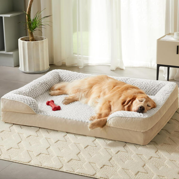 LEXTRO Orthopedic Dog Beds for Large Dogs,42X30 Inch Extra Large Dog Bed, Egg Crate Foam Bed for Large Dogs, Big Pet Bed with Washable Removable Waterproof Pillow Cover and Anti-Slip Bottom, Grey10