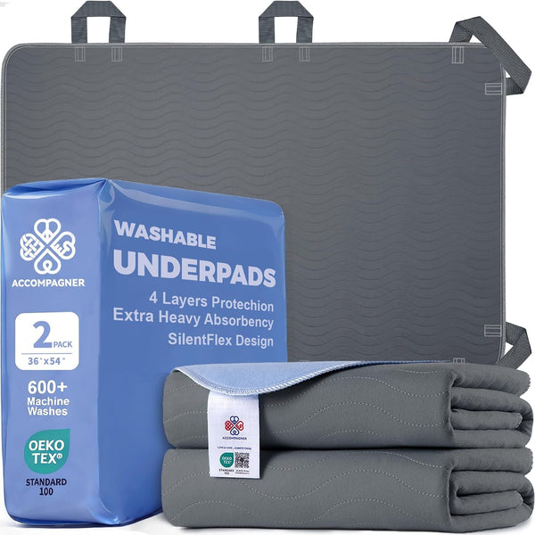 Accompagner Incontinence Bed Pads Washable Waterproof, Ultra-Absorbent Reusable Underpads for Diaper Changing, Nursing, Bedridden, Adults, Seniors, Kids and Dogs (Blue, 24"X24"(Pack of 6))25
