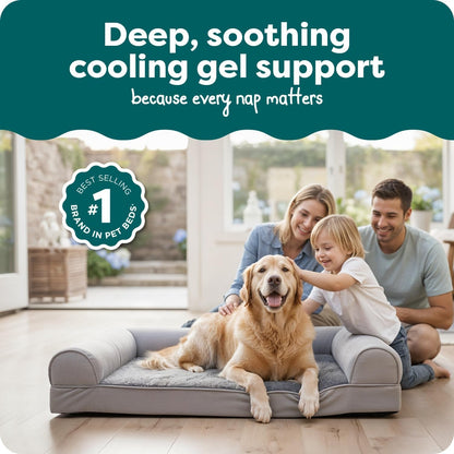 Furhaven Orthopedic Dog Bed for Large Dogs, Sofa-Style with Cool Gel-Top Foam with a Solid Orthopedic Foam Base for Joint Support, Removable Washable Cover, Jumbo XL, Plush & Suede, Gray2