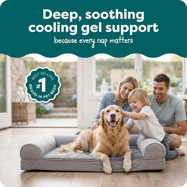Furhaven Orthopedic Dog Bed for Large Dogs, Sofa-Style with Cool Gel-Top Foam with a Solid Orthopedic Foam Base for Joint Support, Removable Washable Cover, Jumbo XL, Plush & Suede, Gray2