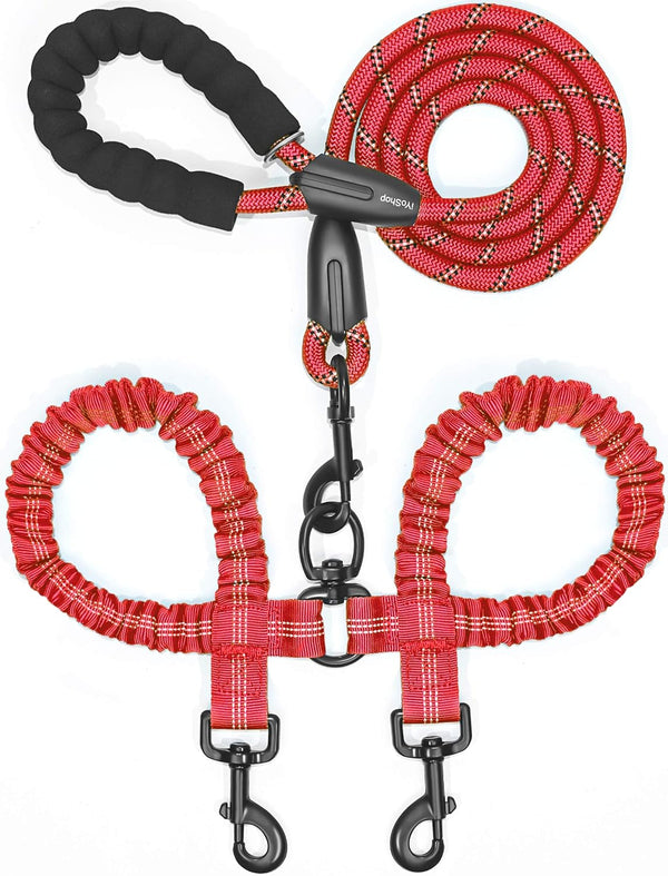 Iyoshop Dual Dog Leash - 360° Swivel, No Tangle Walking Leash with Shock Absorbing Bungee for Two Dogs (Large, 25-150 Lbs, Black)19
