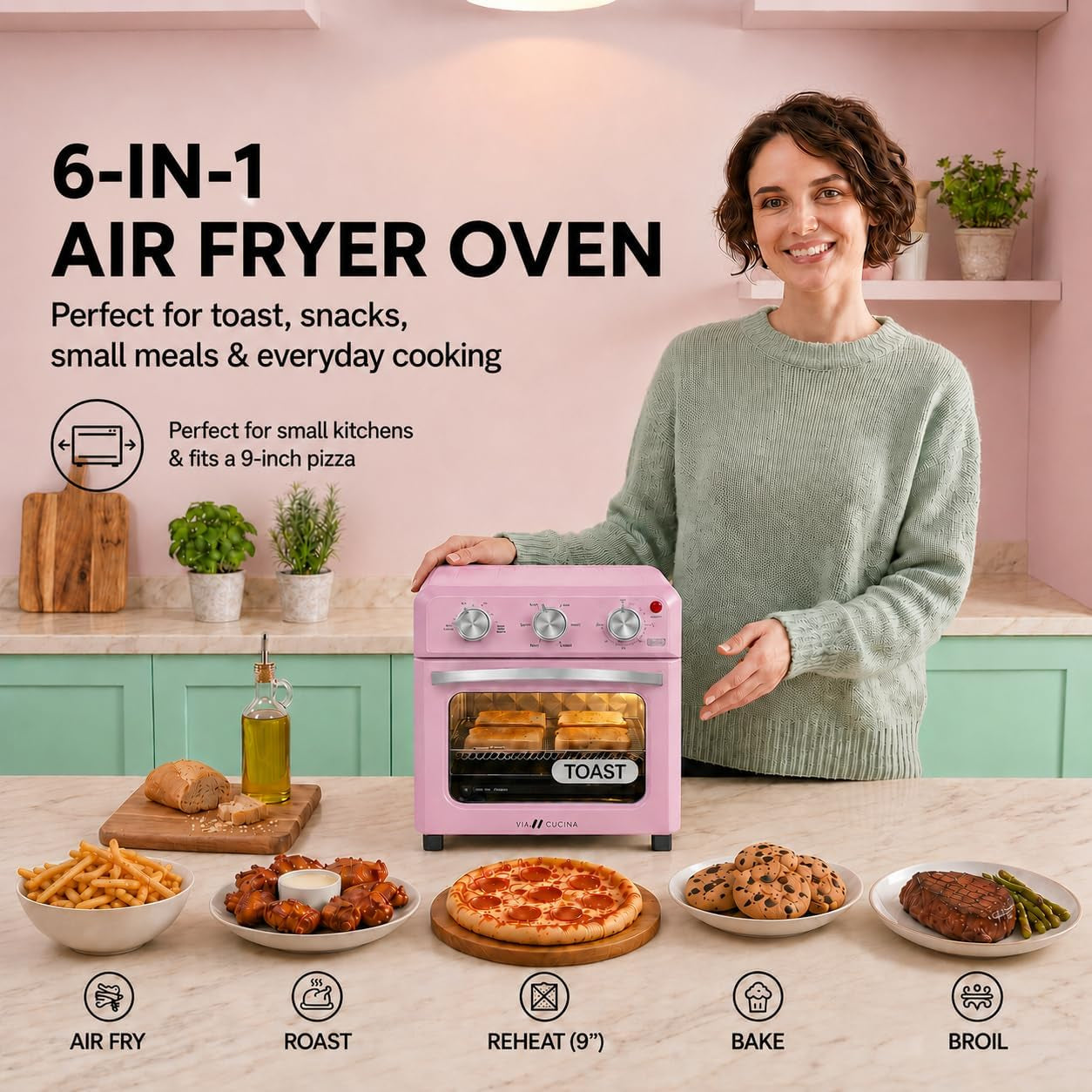 6-in-1-retro-air-fryer-toaster-oven-combo-compact-12-7-qt-small-countertop-convection-oven-fits-9-pizza-4-toast-hexagon-hybrid-heating-enamel-baking-pan-included-pink-color