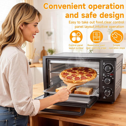 34QT/32L Kitchen Convection Oven, 1500W, Multi-Functional Countertop Toaster Oven with 60-Min Timer, Crispy Roast, Dehydrate, Rotisserie, 6 Accessories Included Black2
