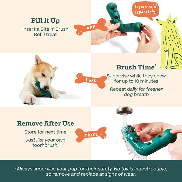 WOOF Bite N' Brush Dog Dental Chew Toy for Small Dogs 10-25 Lbs | Dog Toothbrush Toy, V-Shaped Design, Reusable, Easy to Clean, Dental Dog Toy2