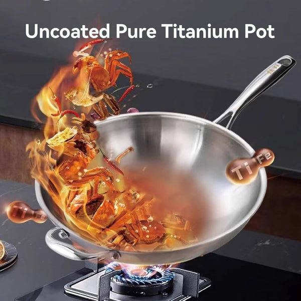 Titanium Wok Pure, Upgrade Non Stick No Coating Titanium Frying Pans for Cooking, Ultra-Durable, Scratch-Resistant, Safe for Oven, Induction & Cooktops,No Lid,11.02In2