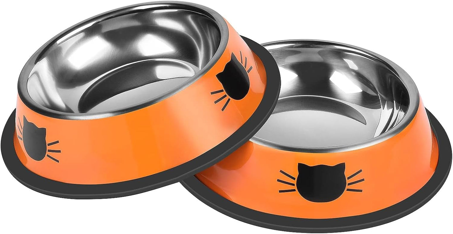 serentive-2-pcs-non-slip-stainless-steel-small-cat-food-bowls-unbreakable-thicken-7-oz-cat-dishes-indoor-removable-rubber-base-easily-clean-lovely-color