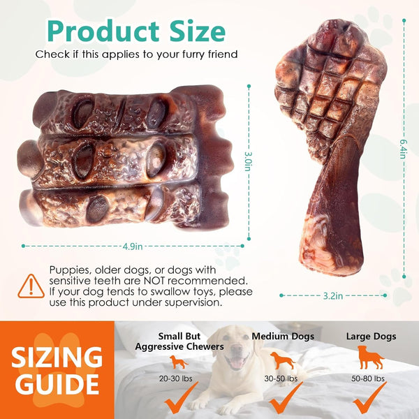 Fuufome Dog Chew Toys for Aggressive Chewers & Large Dogs Tough Nylon Bone | Indestructible Hard, Power Chewing, Teeth Cleaning Textures to Keep Them Busy, 2 Pack Steak & Ribs Toy for 20–100 Lbs Dogs3