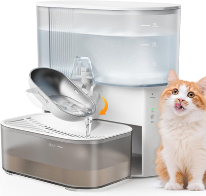 Wireless Cat Water Fountain No Filters, Wastewater Separation, FEELNEEDY Stainless Steel Bowl, 3.5L Pet Water Fountain for Cats & Dogs Dispenser, White1