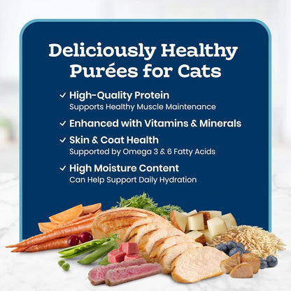 Blue Buffalo Tastefuls Purees Variety Pack Cat Food Topper, 3 Oz, 12 Ct | Chicken, Tuna & Beef, Just 5 Ingredients, Resealable Twist-Cap Pouches3
