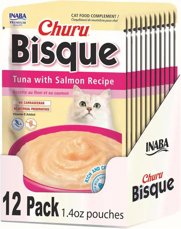 INABA Churu Bisque for Cats, Creamy Lickable Purée Side Dish with Vitamin E, 1.4 Ounces per Pouch, 12 Pouches, Tuna & Chicken Variety9