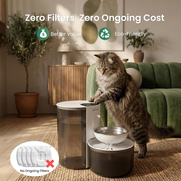Cat Water Fountain No Filter, Cordless Rechargeable Pet Water Dispenser with 3L Large Capacity, Clean & Dirty Water Tanks, Stainless Steel Bowl for Cats Small Dogs3