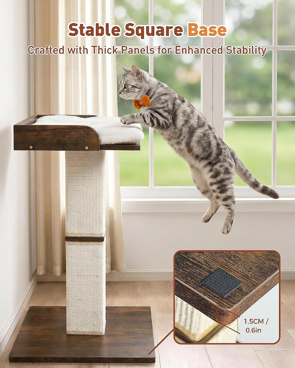 Retro Cat Scratching Post with Top Perch Bed for Indoor Cats | Removable & Washable Cushion, Small Morden Cat Tree, Cat Tower with Scratch Post, Natural Sisal, Retro-Style4