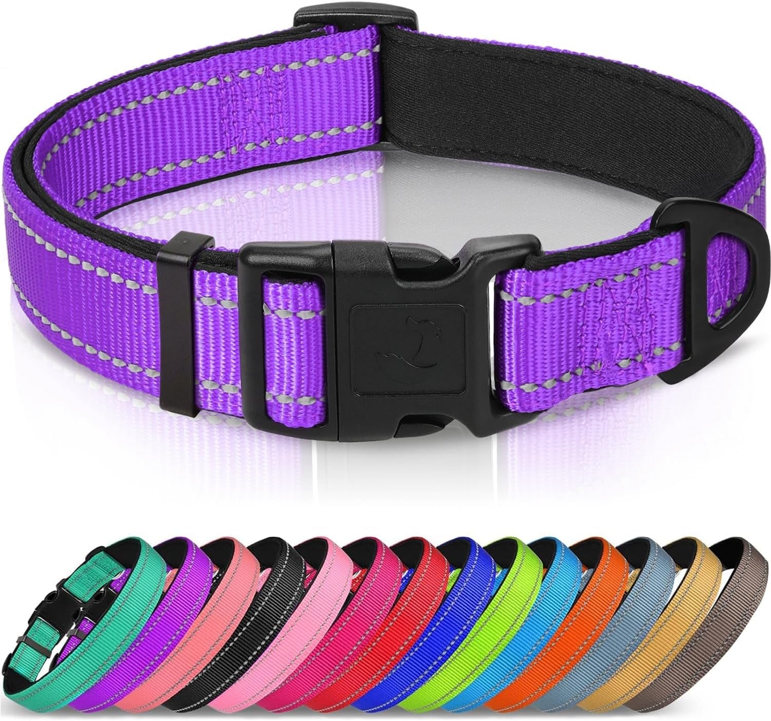 joytale-reflective-dog-collar-adjustable-neoprene-padded-teal-l-breathable-nylon-for-large-dogs-no-chafing-on-walks-and-outdoor-hikes-tear-resistant-webbing-metal-d-ring-night-safety