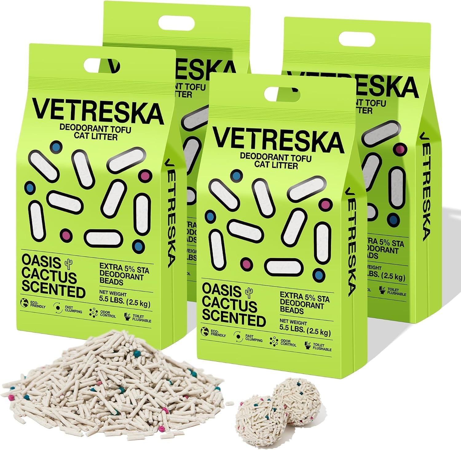 vetreska-tofu-cat-litter-odor-control-greentea-5-5lb-2bags-natural-kitty-litter-strong-clumping-flushable-cat-litter-pellet-ultra-absorbent-dust-free-low-tracking-deodorant-tofu-litter