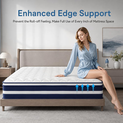 12 Inch Full Size Hybrid Mattress,7-Zone Ergo Support for Pressure Relief7