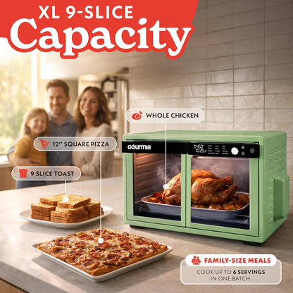French Door Air Fryer Oven - 37 Qt Large Capacity Convection Toaster Oven, Fryforce 360°, Digital Display, 12 Cooking Presets, Dehydrate, Fits 13” Pizza, Dishwasher-Safe, Green6