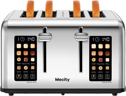 4 Slice Toaster with Touch Screen Control, 4 Wide Slots, Stainless Steel Smart Bread Toaster for Bagels, Muffins, Waffles, Dual Control Panel, Timer, Defrost, Reheat, 120V 1650W1