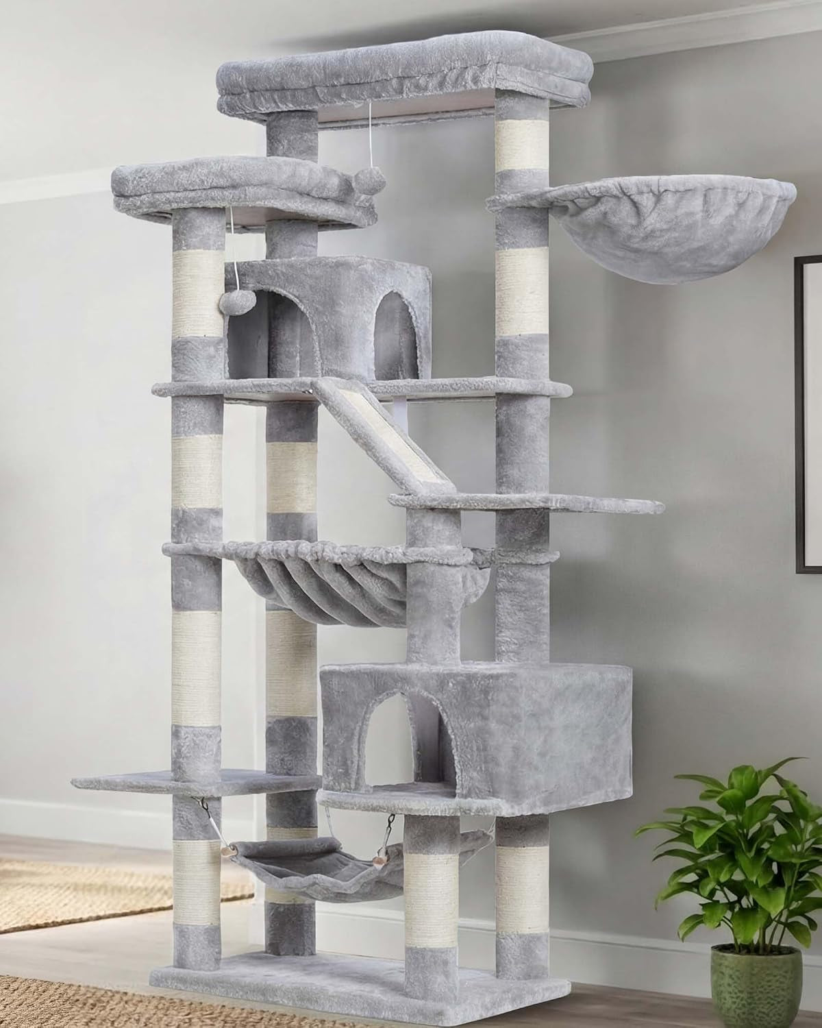 heybly-cat-tree-71-inch-tall-tower-for-indoor-cats-with-2-perches-hct034w-large-cat-furniture-with-2-big-condos-2-hammocks-basket-scratching-pad-multi-level-cat-condo-light-gray