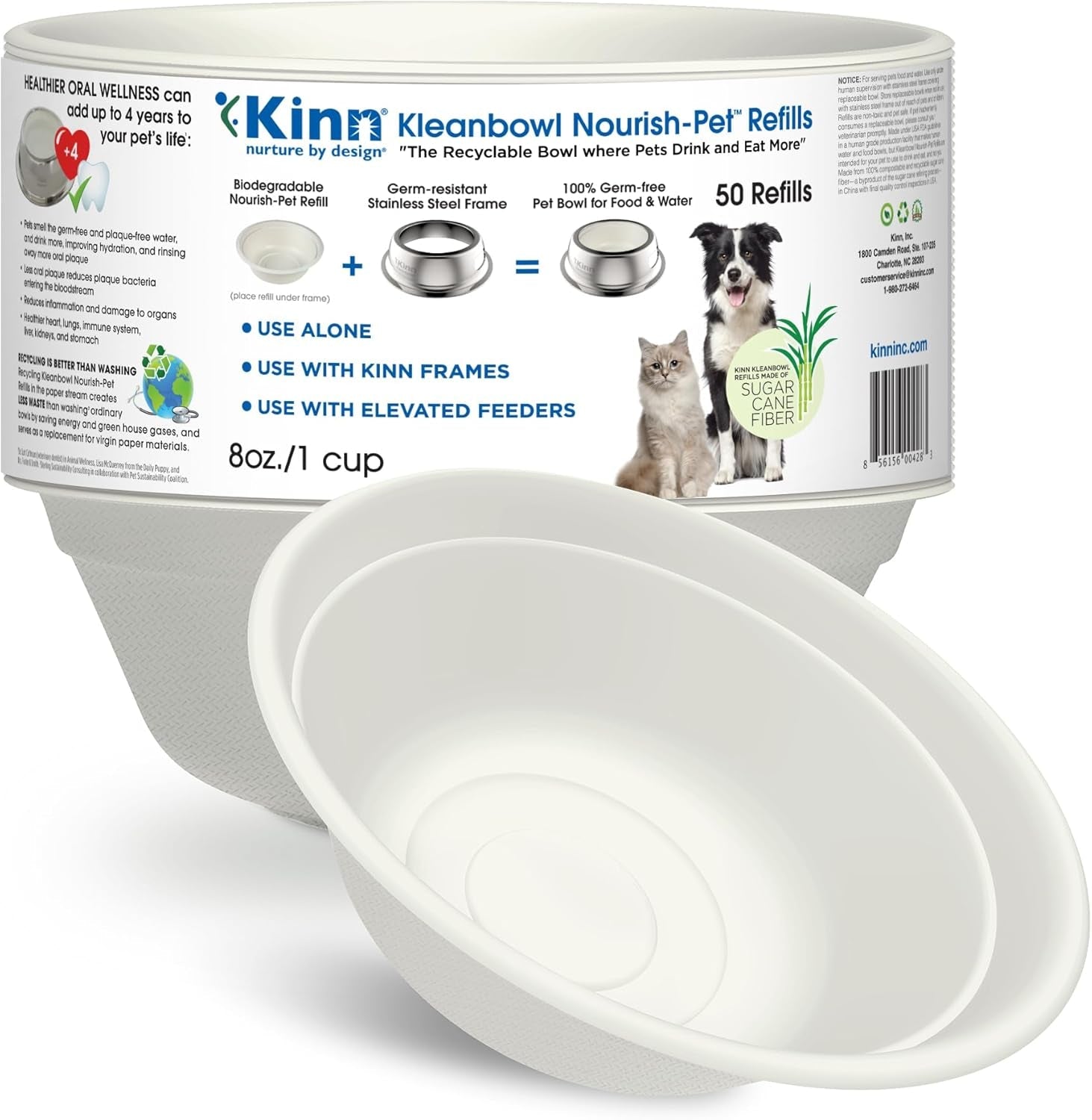 kinn-kleanbowl-pet-bowl-stainless-steel-frame-8-oz-pack-of-1-compostable-refills-spill-proof-stable-disposable-easy-cleaning-no-plastic