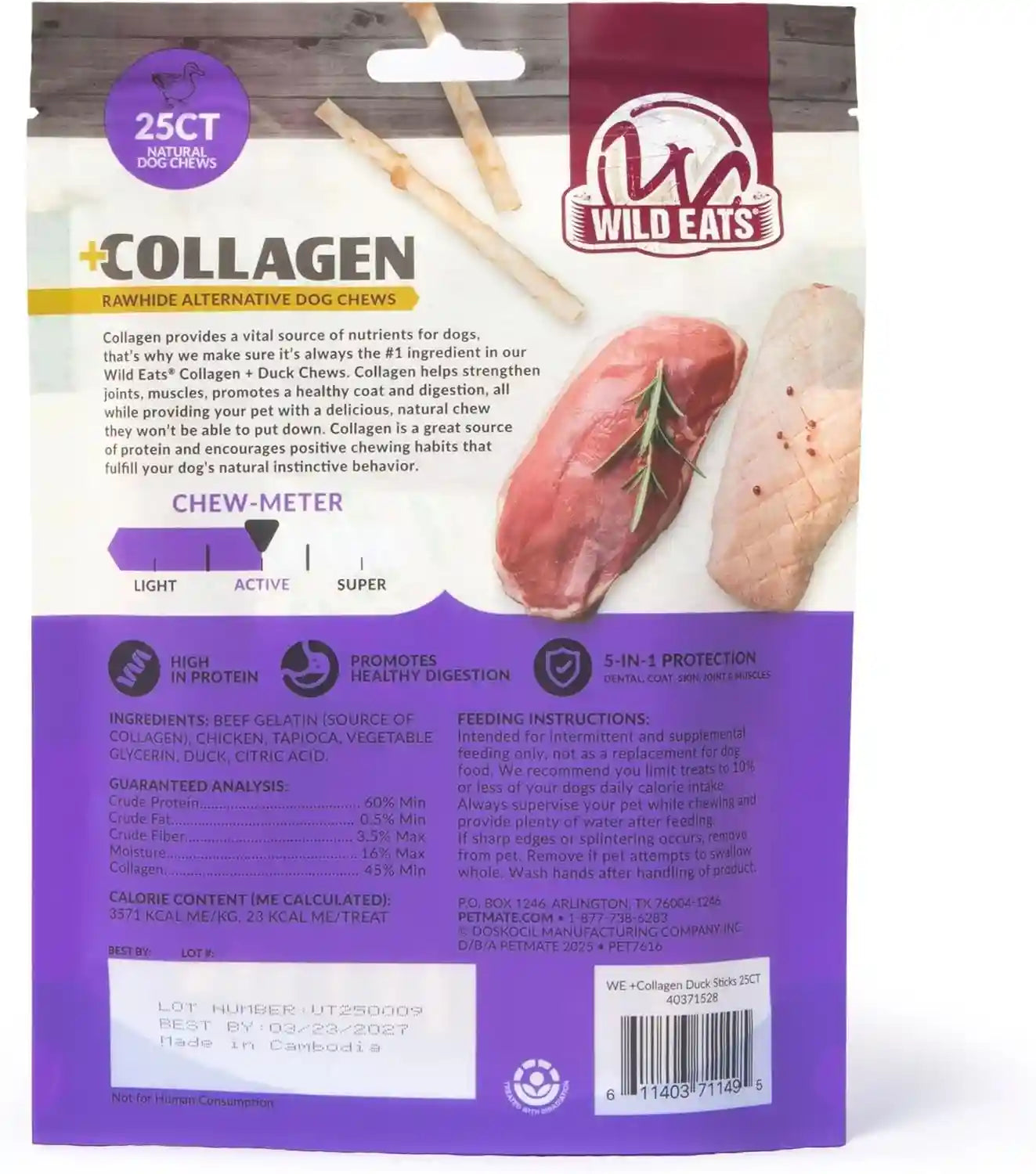 wild-eats-real-duck-collagen-bully-sticks-for-dogs-25-pack-rawhide-free-no-hide-chew-treat-made-without-grain-5-inch-size-high-protein-satisfies-natural-gnawing-urges-suits-all-breeds