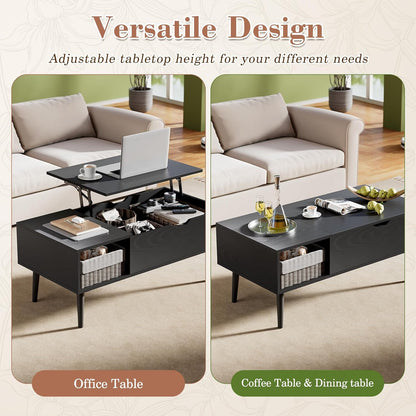 Lift Top Coffee Table, Wood Coffee Table for Living Room Home Black | Wood,Lift Top, Hidden Compartment, Storage Shelf, Center Table, Home, Living Room, Office6