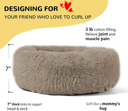 HACHIKITTY Calming Donut Cuddler Dog Bed, round Fluffy Pet Bed with Sewn-In Cushion for Large Dogs,Washable, Large, Taupe, 30''2