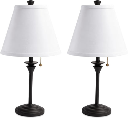 Metal Table Lamp for Bedroom, Pack of 2, Black Base (Bulb Not Included) | Modern Decor Lighting for Living Room Bedside Nightstand Office, White Linen Fabric Shade Desk Lamp with Black Metal Base1