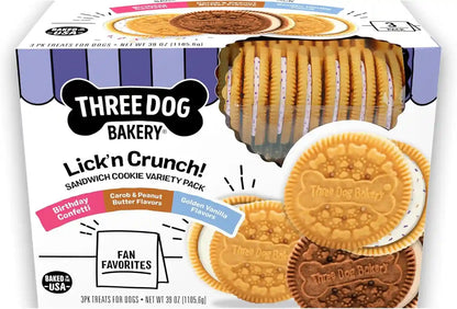 Three Dog Bakery Lick'N Crunch! Dog Treats Variety Pack - 13 Oz - 3 Pack | Carob & Peanut Butter, Golden Vanilla & Vanilla, and Golden Vanilla & Peanut Butter9