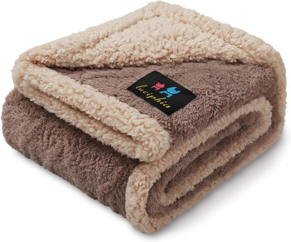 Luciphia Waterproof Pet Blanket, Liquid Pee Proof Dog Blankets for Sofa Bed Couch, Reversible Sherpa Fleece Furniture Protector Cover for Small Medium Large Dogs Cats,Khaki Small（40" X 28"）1