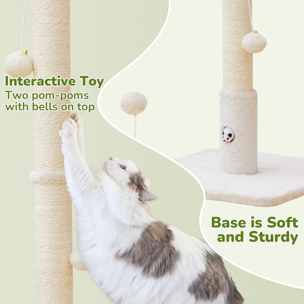 Woochpet 33"Scratching Posts for Kittens,White Sisal Cat Scratcher with Toy | Scratch Post with Mouse Hole,Cat Toys,Reinforced Stable Base,Cat Tree Tower4