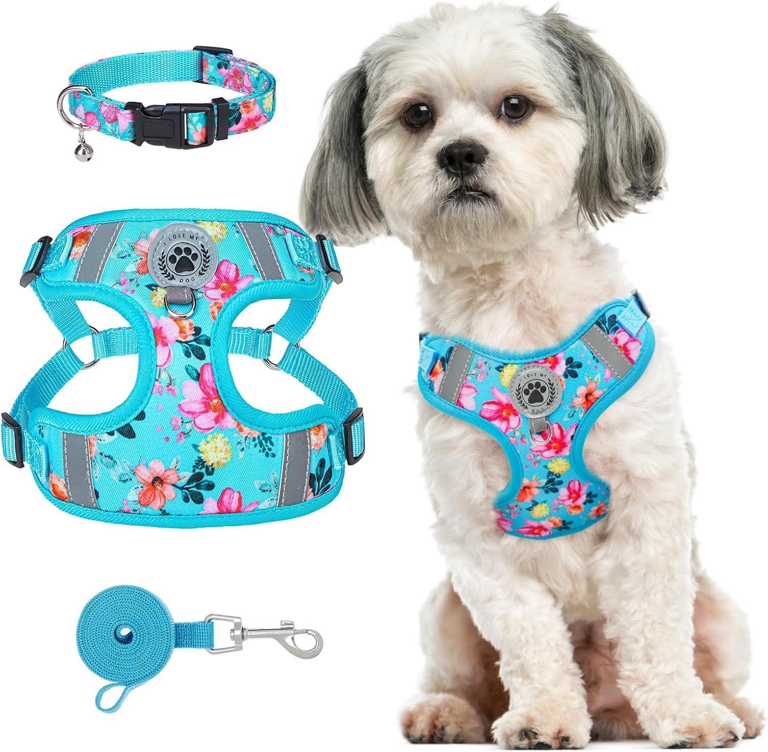 beautyzoo-dog-harness-collar-and-leash-set-no-pull-step-in-dog-harness-for-large-dogs-reflective-no-choke-puppy-vest-harness-adjustable-soft-padded-pet-vest-for-french-bulldog-dark-pink-l
