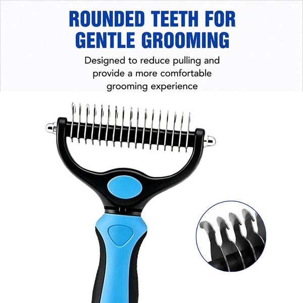 Dematting Comb for Dogs and Cats, Undercoat Pet Brush for Long Hair, Deshedding Brush for Dog Removes Tangles Knots and Loose Fur, 2-In-1 Double Tooth Comb Undercoat Rake Dog Brush3