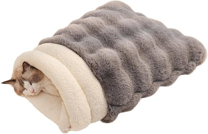 SOMAHE Cat Sleeping Bag for Indoor Cats, Faux Fur Pet Cave Bed & Burrow Nest, Reversible Plush Snuggle Sack, Portable Foldable Mat, Machine Washable, Anti-Static, 21.7"X17.7"Grey1