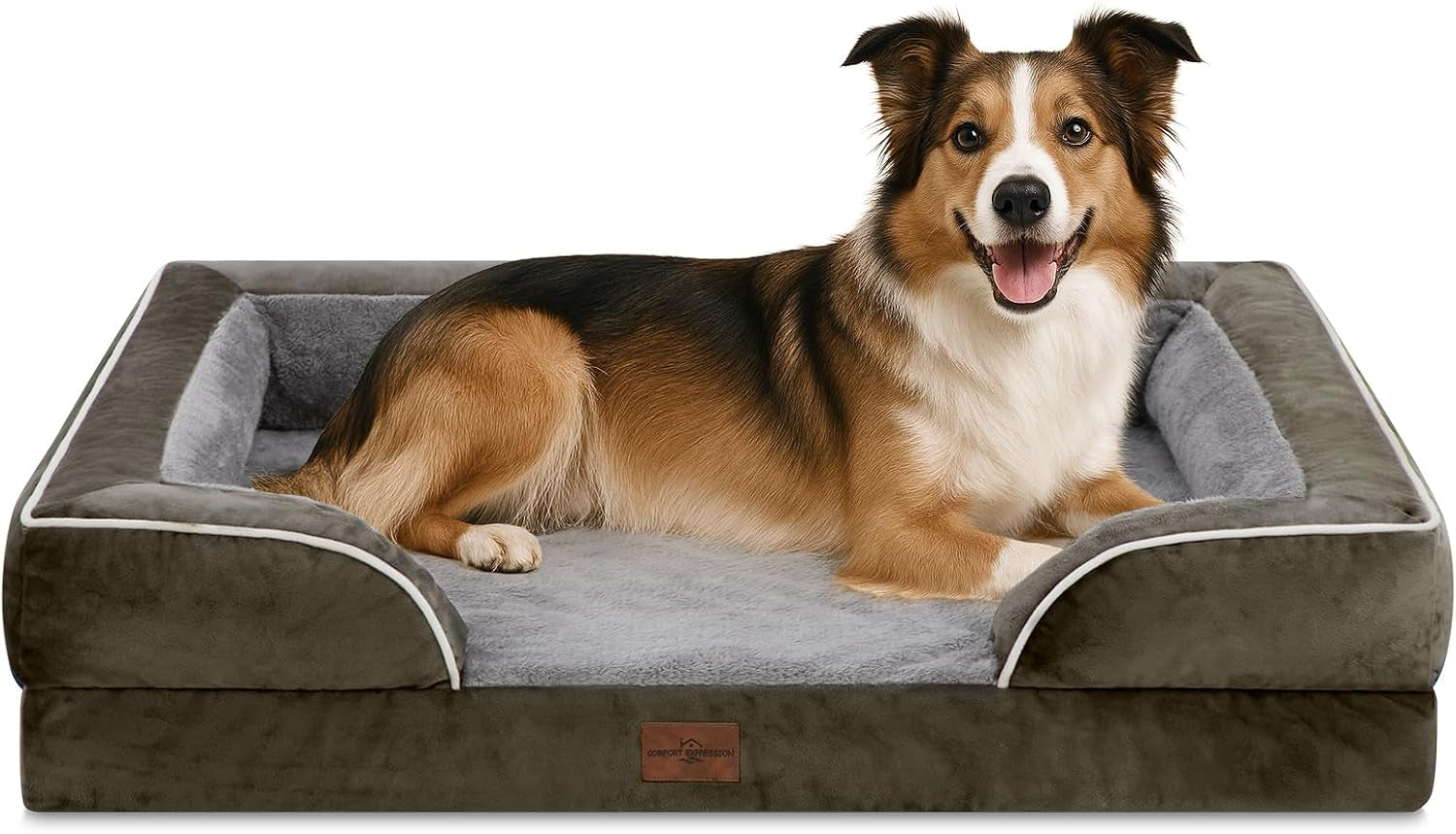 comfort-expression-orthopedic-dog-bed-for-extra-large-dogs-with-bolster-waterproof-dog-couch-bed-with-washable-cover-non-slip-bottom-supportive-egg-crate-foam-xl-pet-bed-42x30-inch