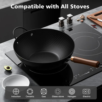 Wok with Lid, 13 Inch Carbon Steel Woks & Stir-Fry Pans Nonstick | Pre-Seasoned 5.6QT Flat Bottom Chinese Wok Pan with Lid, PFOA/PTFE Free Cookware Compatible with All Cooktops6