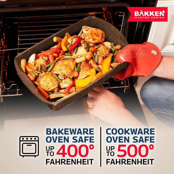 Bakken Master 38 Piece Granite Cookware and Bakeware Set – Nonstick Granite Coating, Pots and Pans with Detachable Handles and Tempered Glass Lids, 6-Piece Bakeware Set, 12-Piece Mixing Bowls,Brown8