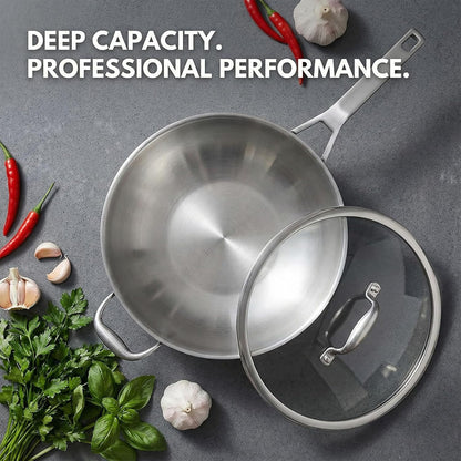 13 Inch Stainless Steel Wok with Lid, Detachable Handle | Uncoated Tri-Ply Stainless Steel Stir Fry Pan, Everyday Cooking Wok for Induction, Flat Bottom, Dishwasher & Oven Safe6