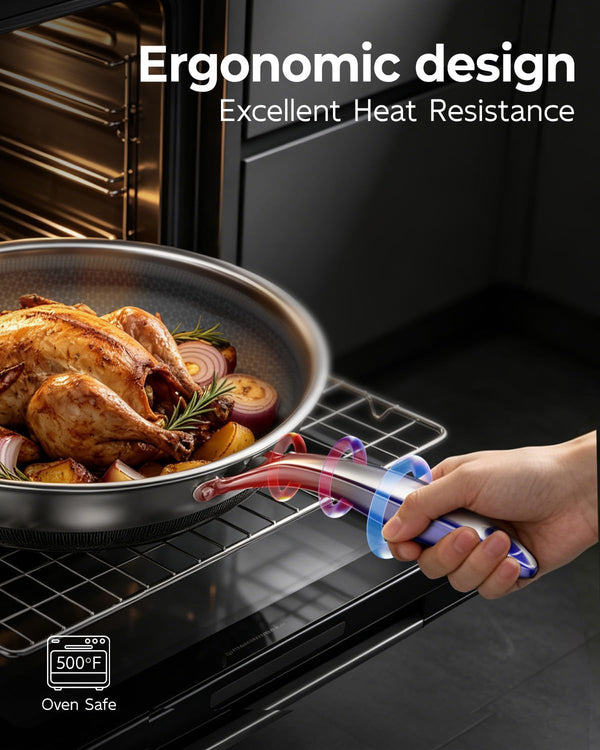8, 10, 12 Inch Stainless Steel Frying Pan Set with Lid, Honeycomb Hybrid Nonstick Skillet for Induction & All Cooktops, PFAS/PFOA/PTFE Free, Oven Safe 500°F, Silver6