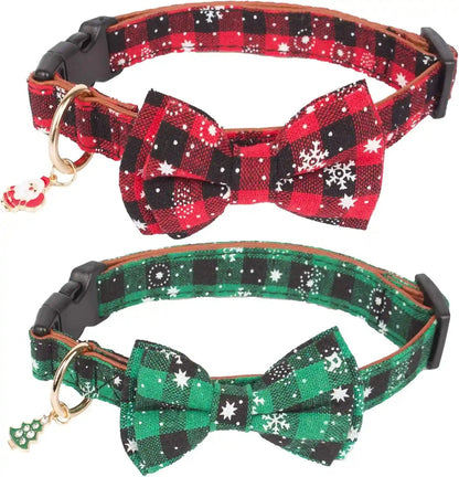 2 Pack Christmas Dog Collar with Bow Tie, Classic Plaid Red Green Dog Collars with Removable Bowtie Christmas Collars for Large Dogs Pets (Large)7