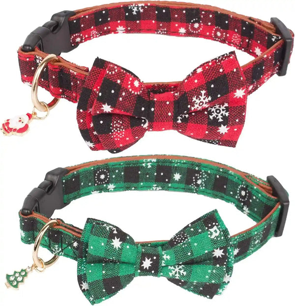 2 Pack Christmas Dog Collar with Bow Tie, Classic Plaid Red Green Dog Collars with Removable Bowtie Christmas Collars for Large Dogs Pets (Large)7