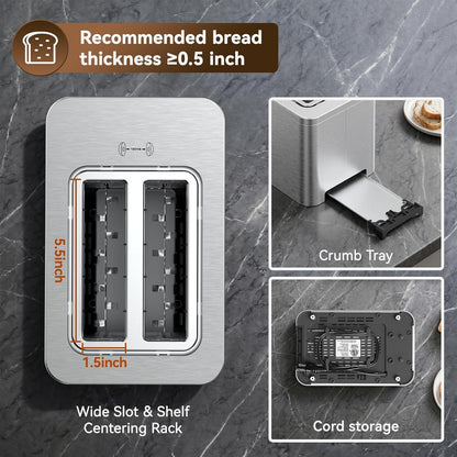 2 Slice Smart Touchscreen Toaster, Stainless Steel Wide Slot Toasters with Auto Lift & 30-Minute Warm, Memory Function, Defrost & Auto Shutoff, Digital Electric Bread Toaster for Bagels7