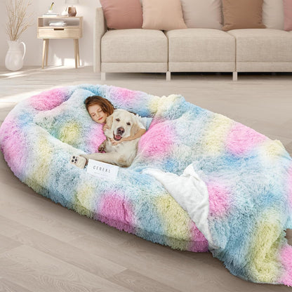 ROOMTEC Human Dog Bed, 71''X45''X12'' Size Fits Adult and Pet Washable Giant People Bed 10 CM Thick Memory Foam Large Oversize Pet Bed with Plump Pillow, Blanket, Strap - Grey12