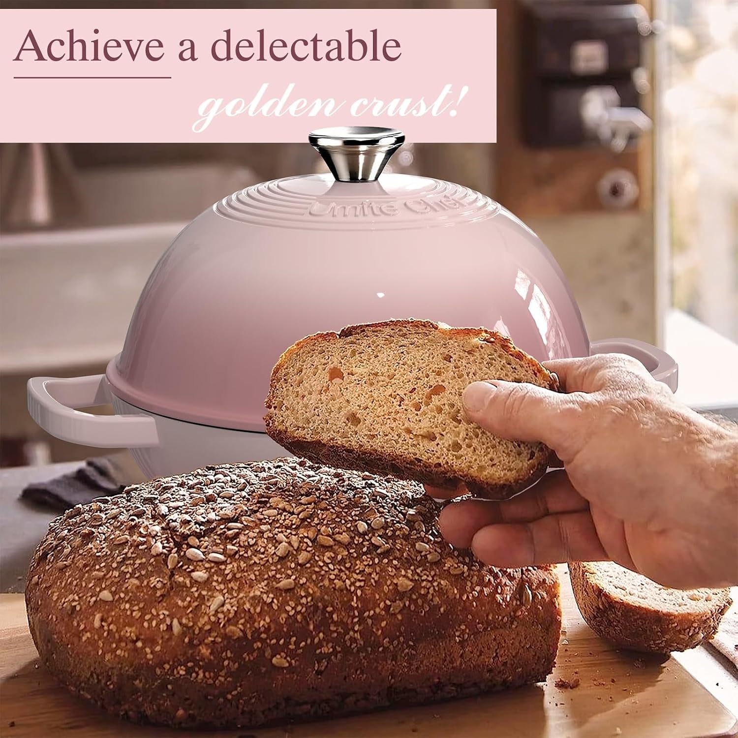 cast-iron-dutch-oven-pot-with-lid-round-bread-oven-for-sourdough-bread-baking-enameled-cast-iron-bread-oven-with-dome-lid-cotton-potholders-for-sourdough-pink-6-quarts