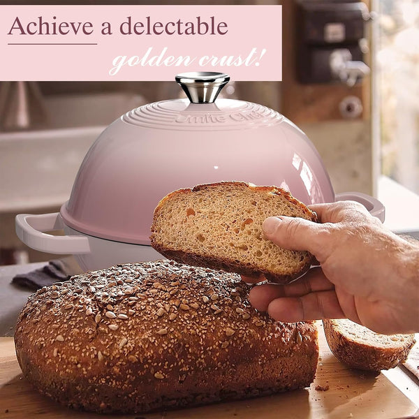 Cast Iron Dutch Oven Pot with Lid, round Bread Oven for Sourdough Bread Baking,  Enameled Cast Iron Bread Oven with Dome Lid & Cotton Potholders for Sourdough, Pink, 6 Quarts7