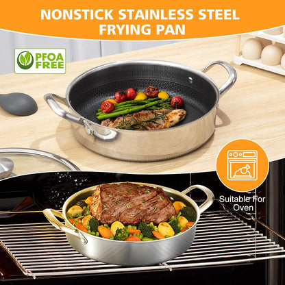 Stainless Steel 7QT Saute Pan 14 Inch Deep Frying Pan with Lid Nonstick,Hybird Induction Cooking Pan,Pfoa Free Cookware,Large Skillets5