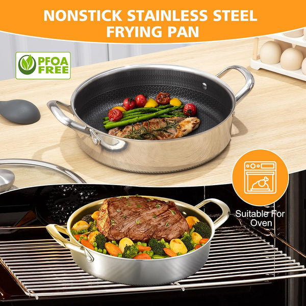 Stainless Steel 7QT Saute Pan 14 Inch Deep Frying Pan with Lid Nonstick,Hybird Induction Cooking Pan,Pfoa Free Cookware,Large Skillets5
