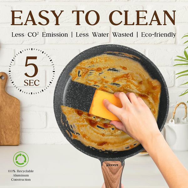 Bakken-Swiss 14-Piece Kitchen Cookware Set – Granite Non-Stick – Eco-Friendly – PFOA, PFOS, and PTFE Free for All Stoves & Oven-Safe - Marble Coatin3